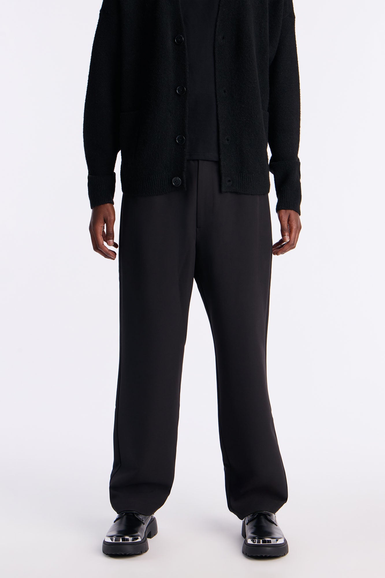 Straight Riven Elastic Waist Tech Pant - Black