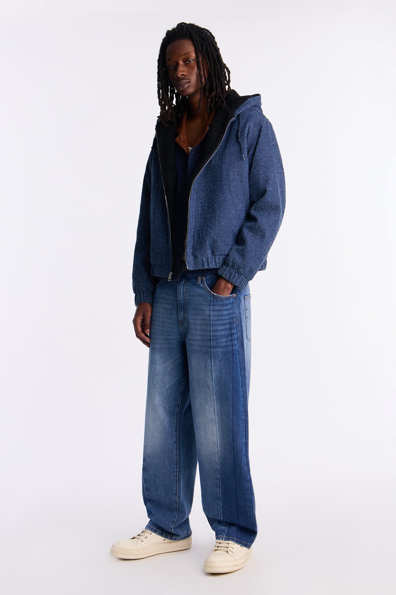 Baggy Faux Pleat Jean - Medium Blue Wash