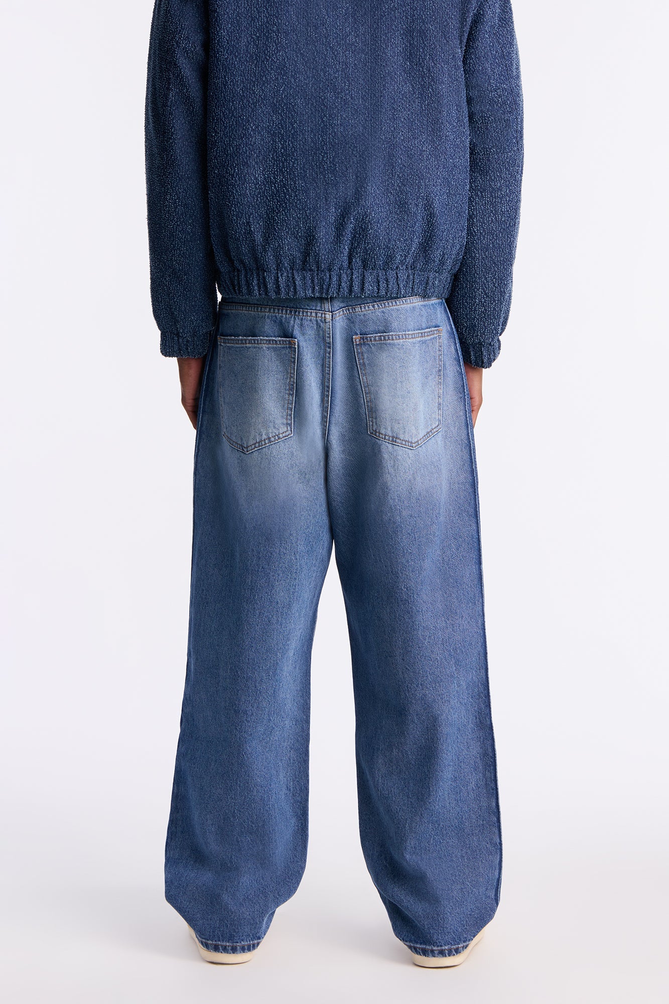 Baggy Faux Pleat Jean - Medium Blue Wash