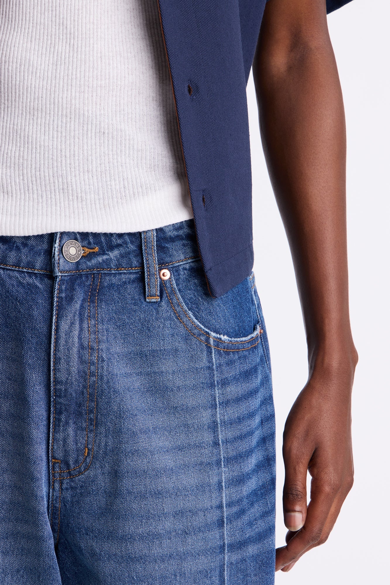 Baggy Faux Pleat Jean - Medium Blue Wash