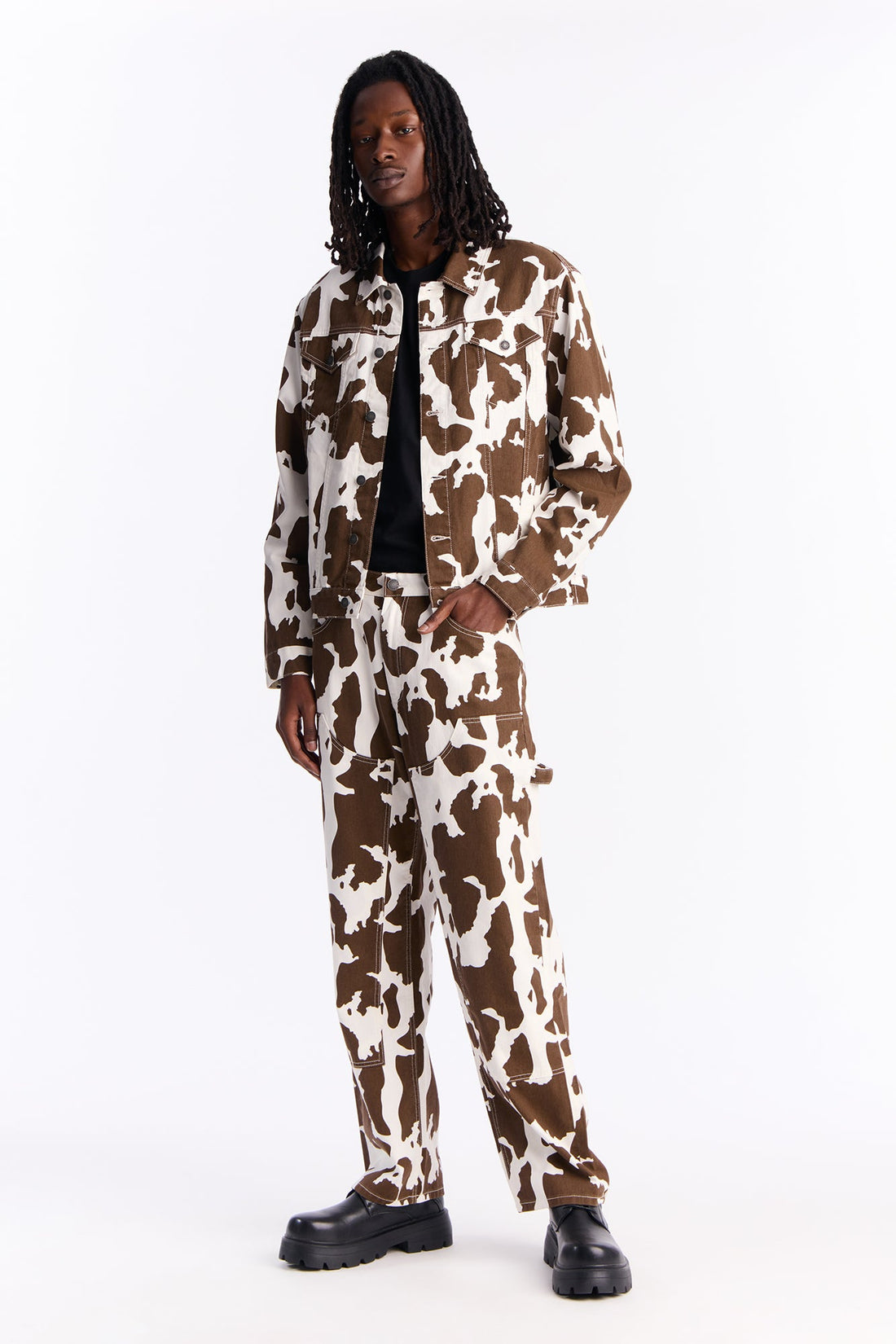 Straight Cow Print Carpenter Jean - Brown/combo