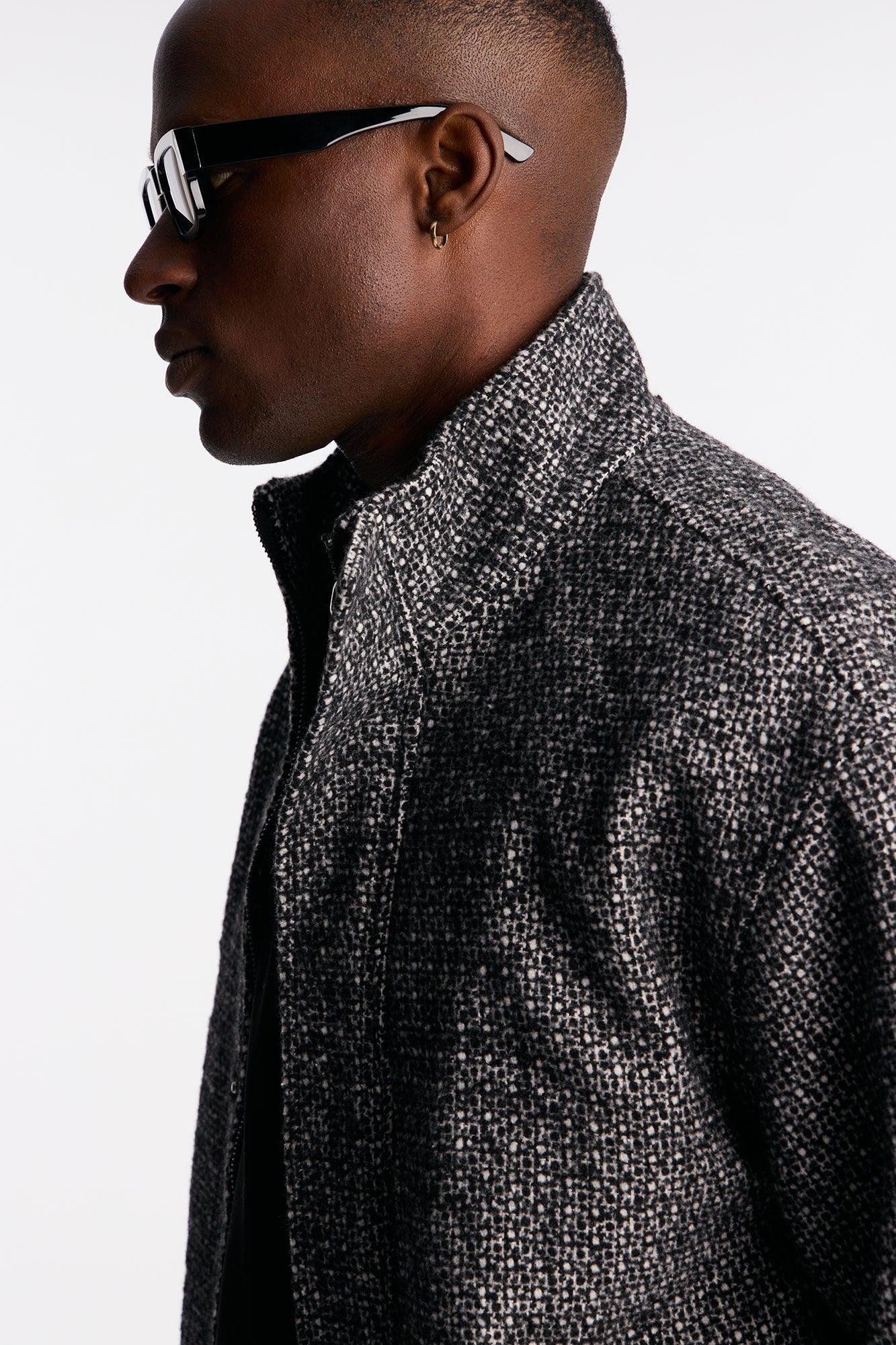 Elevated Textured Mock Neck Bomber Jacket - Black/White