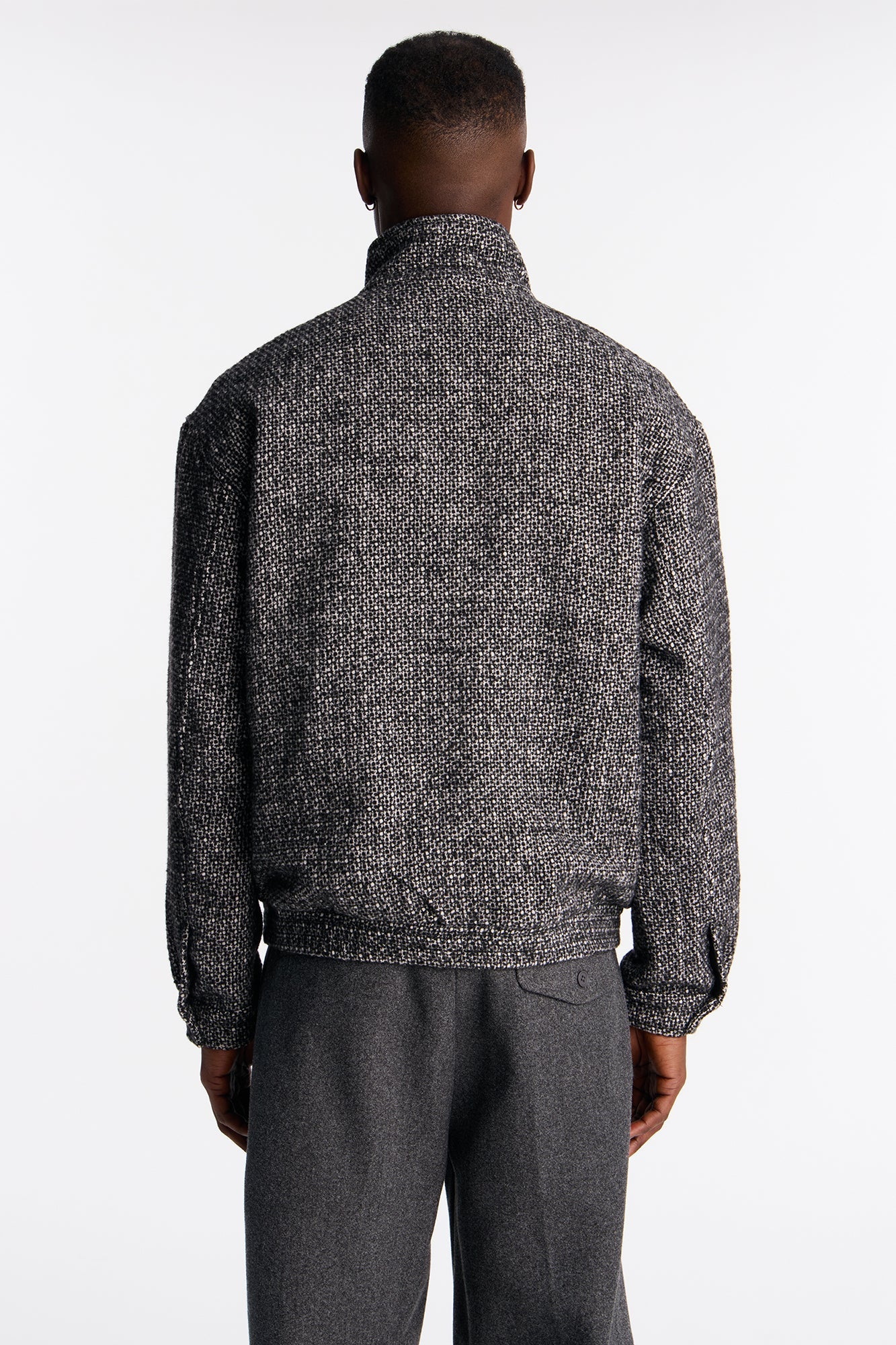 Elevated Textured Mock Neck Bomber Jacket - Black/White