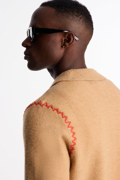 Crispin Contrast Stitch Sweater Polo - Tan