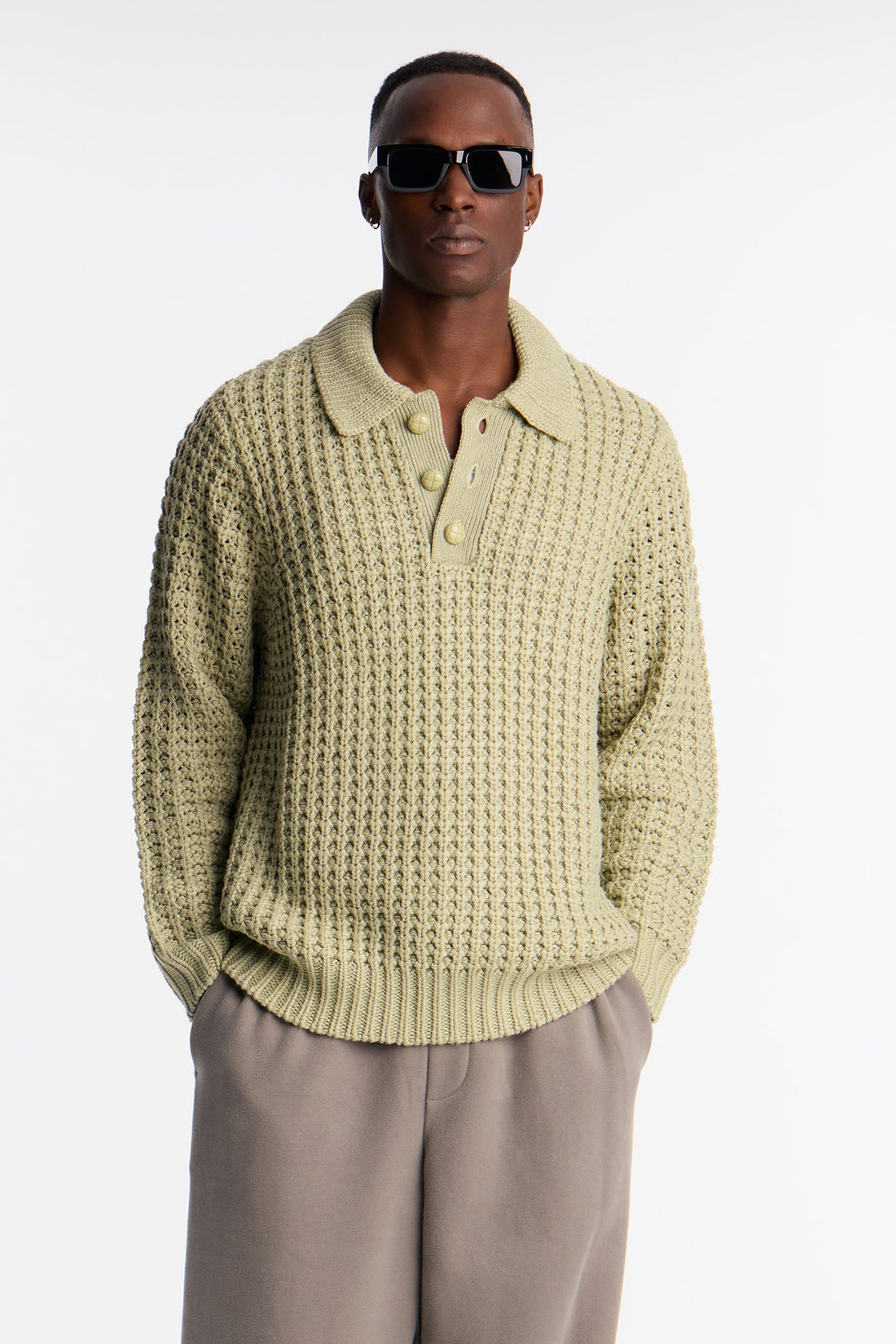 Chunky Sweater Polo - Sage