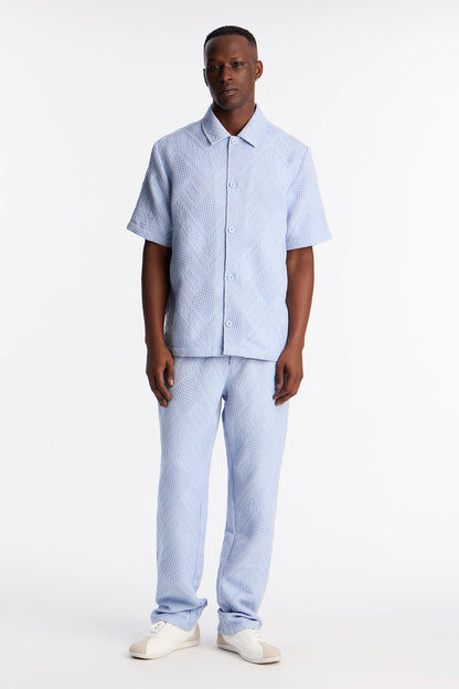 Straight Twist Weave Textured Pant - Light Blue