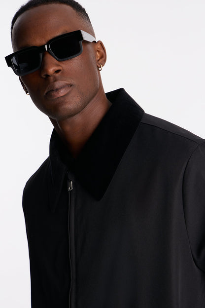 Lincoln Park Textured Collar Bomber Jacket - Black