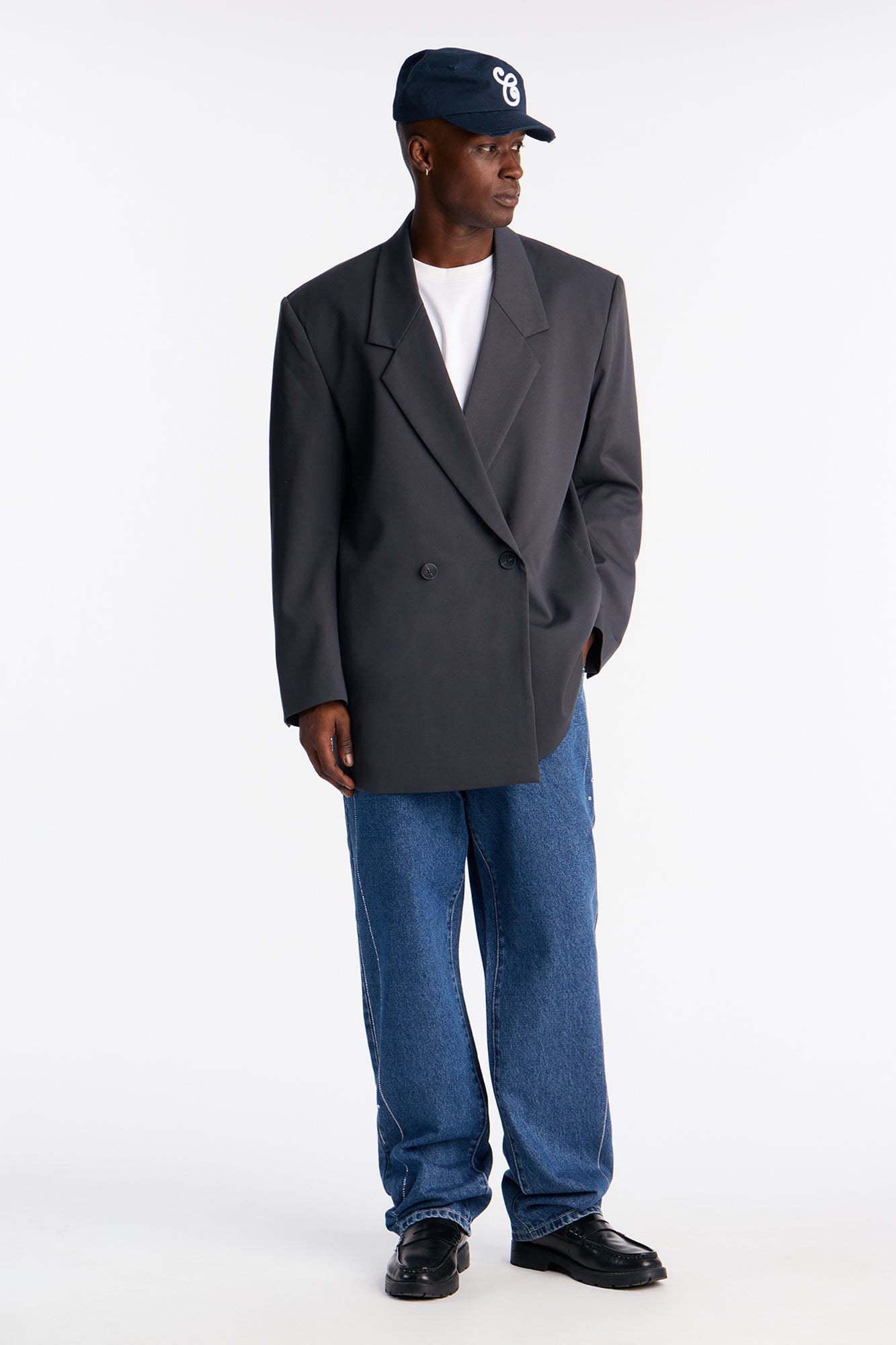 Oversized Quiet Authority Double Breasted Blazer - Charcoal