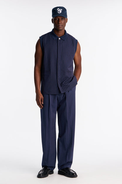 Straight Striped Elevated Vest - Navy