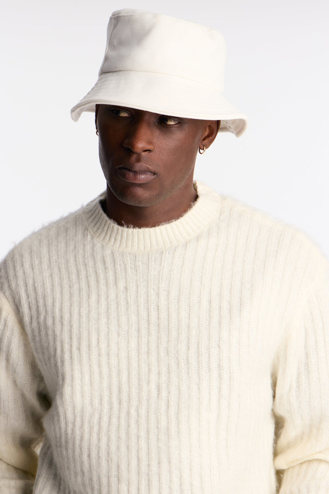 Minimalist Faux Wool Bucket Hat - Cream
