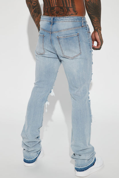 Through It Ripped Skinny Flared Jeans - Vintage Blue Wash