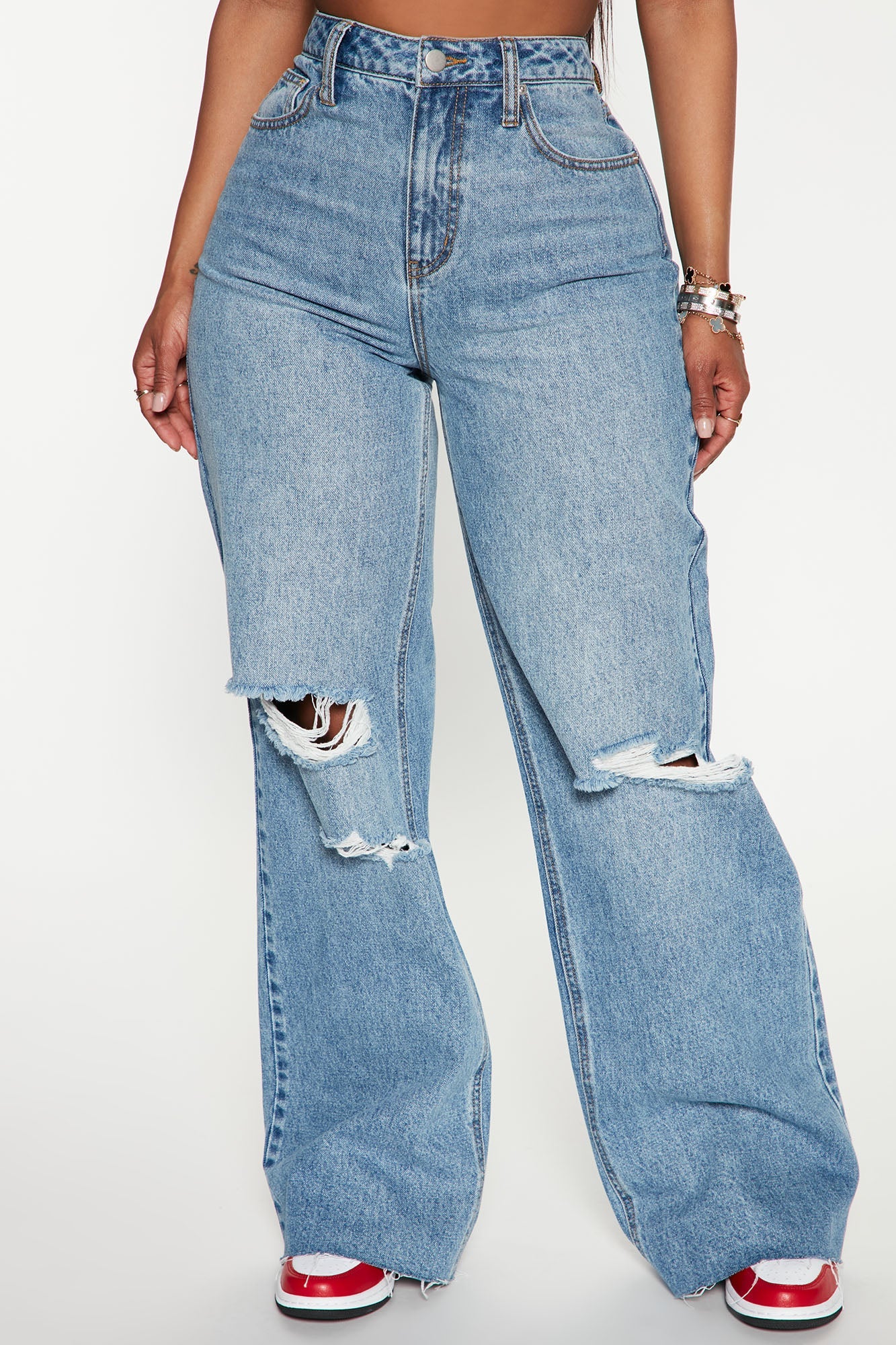 Tough Love Baggy Ripped Straight Leg Jean - Medium Wash