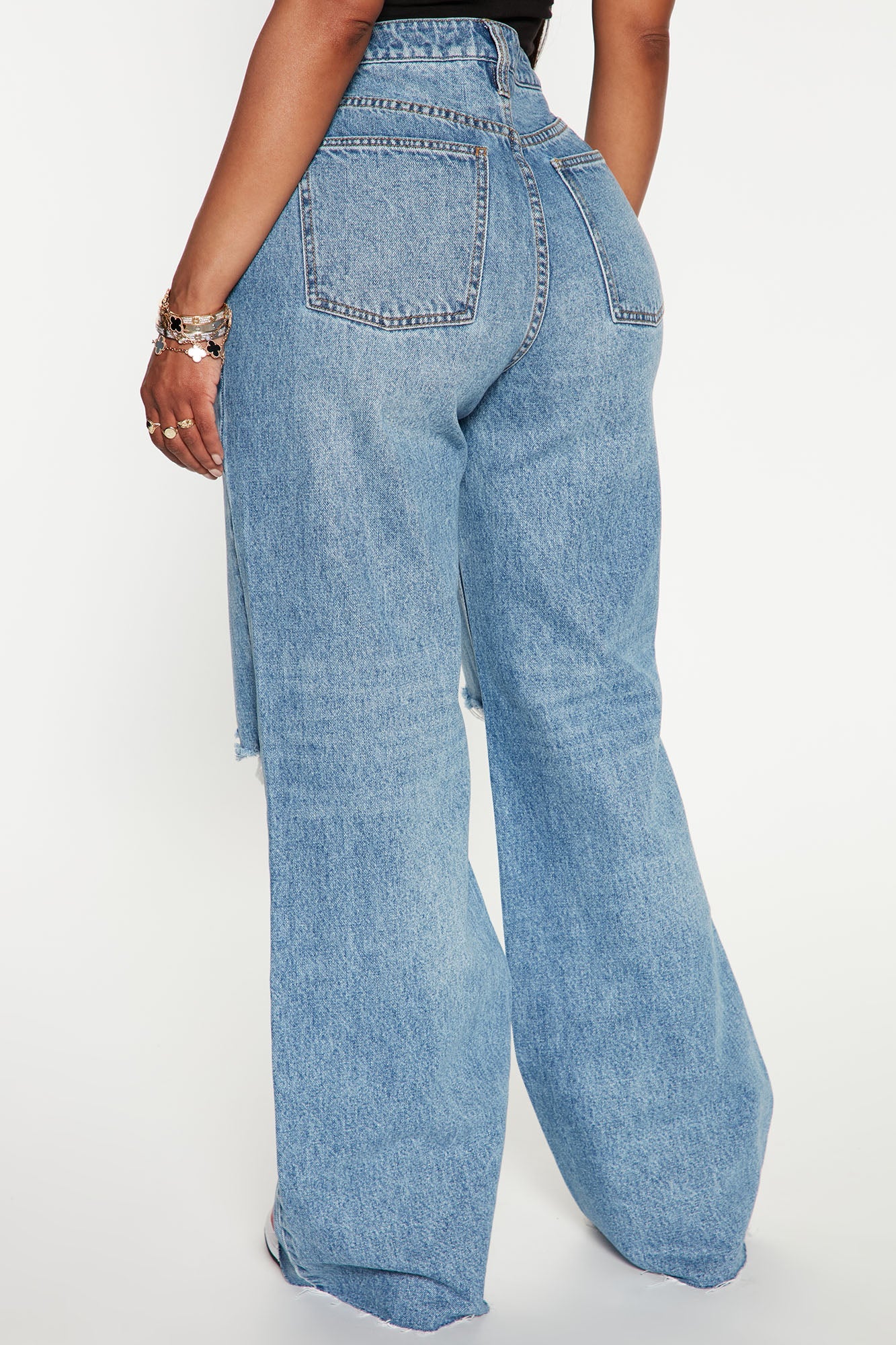 Tough Love Baggy Ripped Straight Leg Jean - Medium Wash