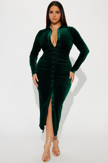Katie Velvet Midi Dress - Hunter
