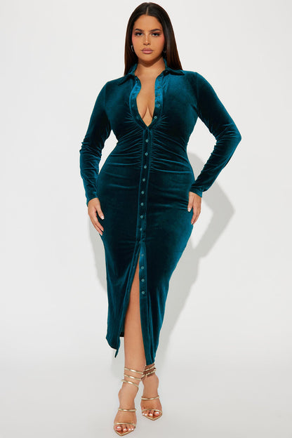 Katie Velvet Midi Dress - Teal