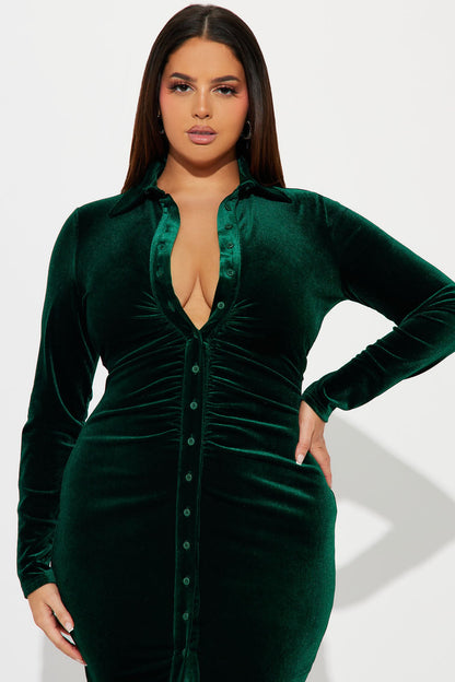 Katie Velvet Midi Dress - Hunter