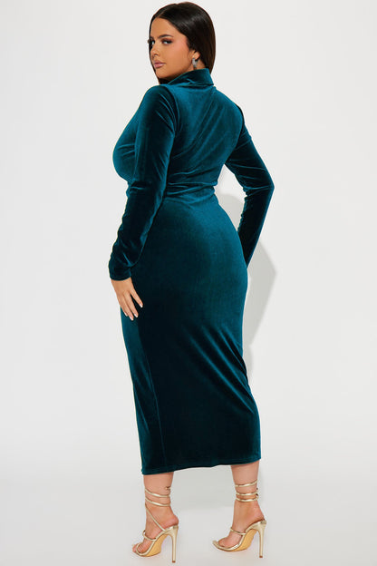 Katie Velvet Midi Dress - Teal