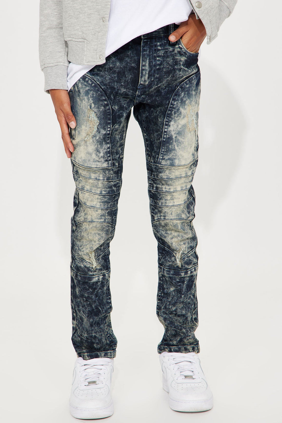 Mini Denim Moto Rip And Repair Jeans - Vintage Wash
