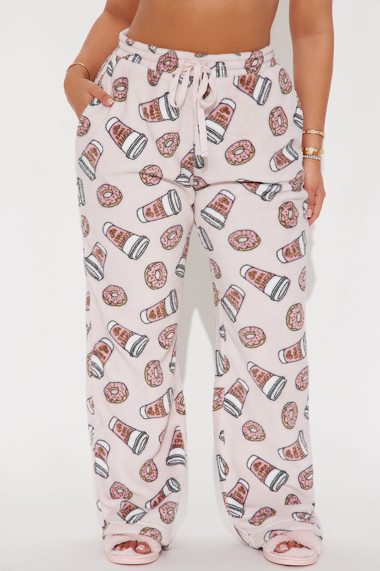 Coffee Break Plush PJ Pant - Pink/combo