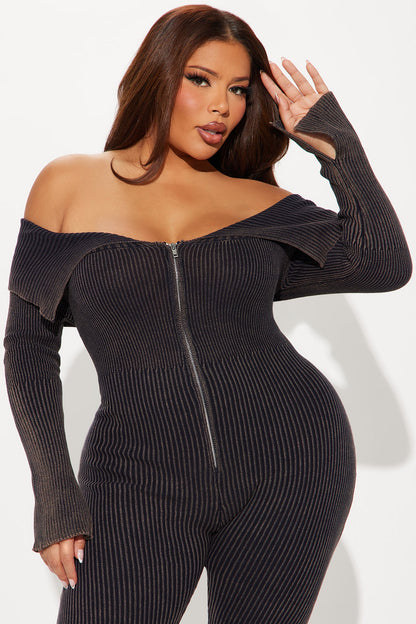 New Day Sweater Washed Jumpsuit - Charcoal