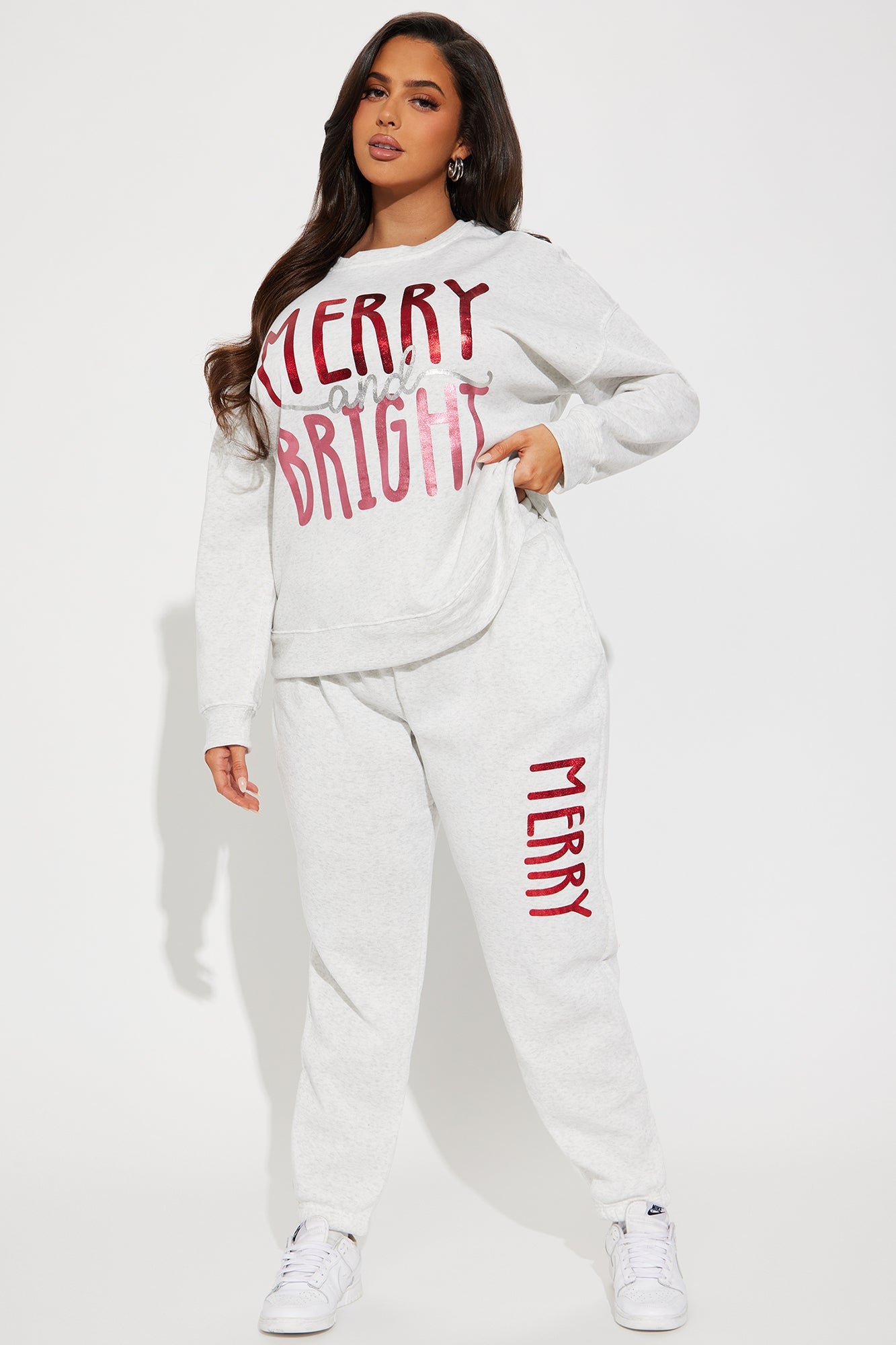Christmas Spirit Fleece Pant Set - Heather Grey