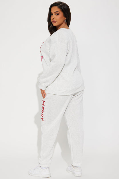 Christmas Spirit Fleece Pant Set - Heather Grey