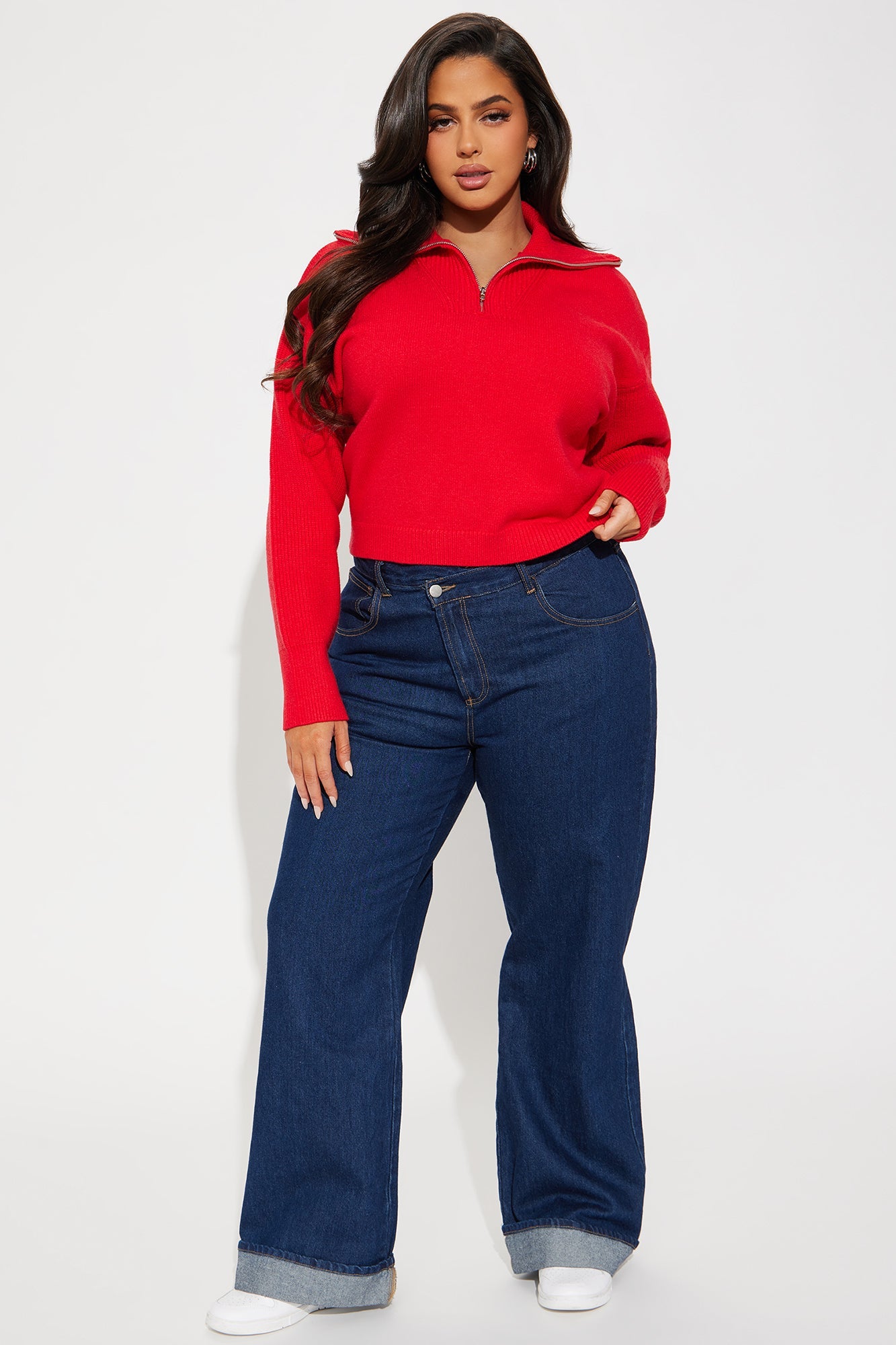 Classic Mood Quarter Zip Sweater - Red