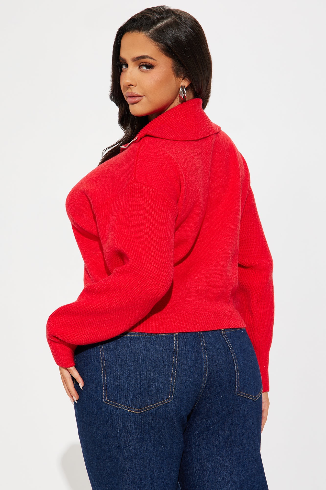 Classic Mood Quarter Zip Sweater - Red