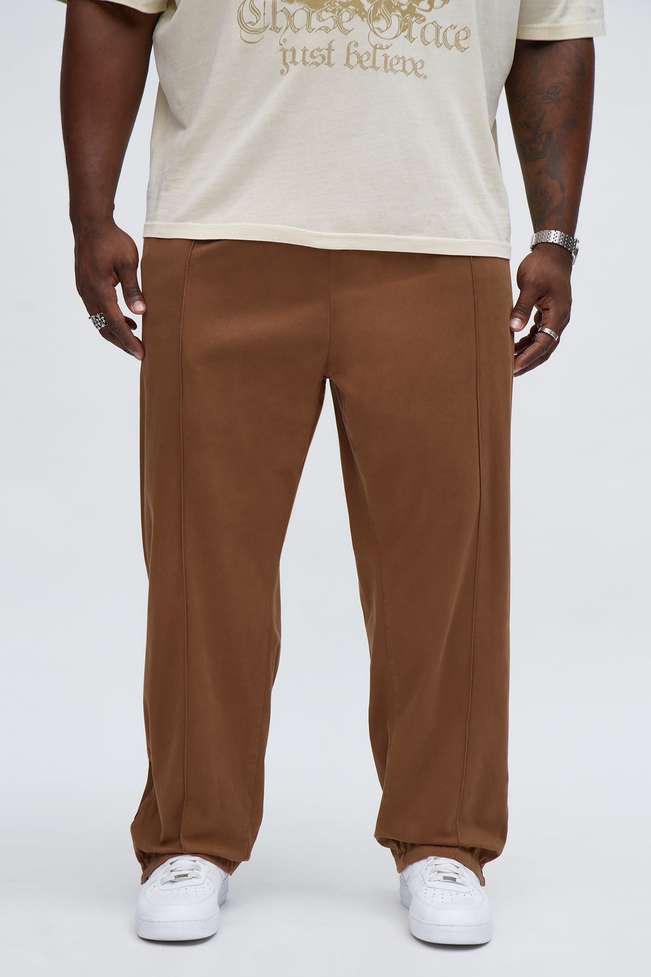 Slim Pintuck Zipper Pant - Brown