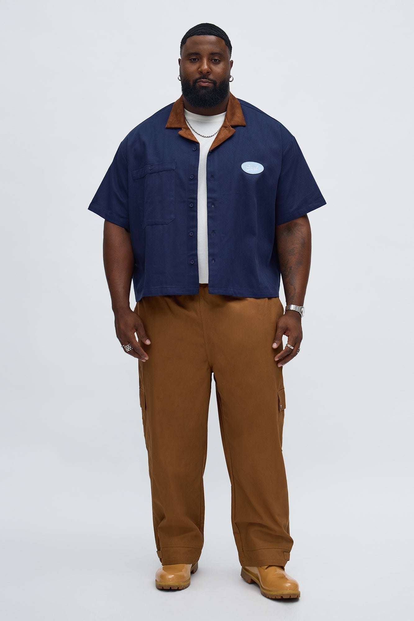 Cropped Rustpoint Mechanic Button Up Shirt - Navy