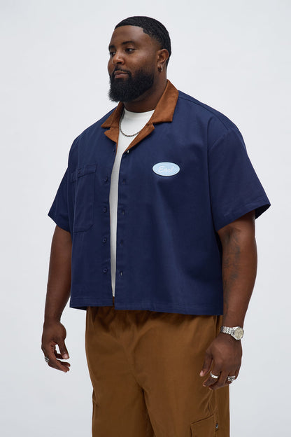 Cropped Rustpoint Mechanic Button Up Shirt - Navy