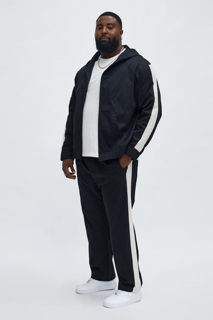 Knit Striped Zip Hooded Jacket - Black