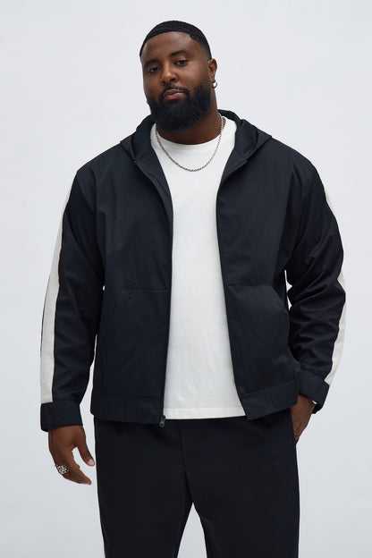 Knit Striped Zip Hooded Jacket - Black