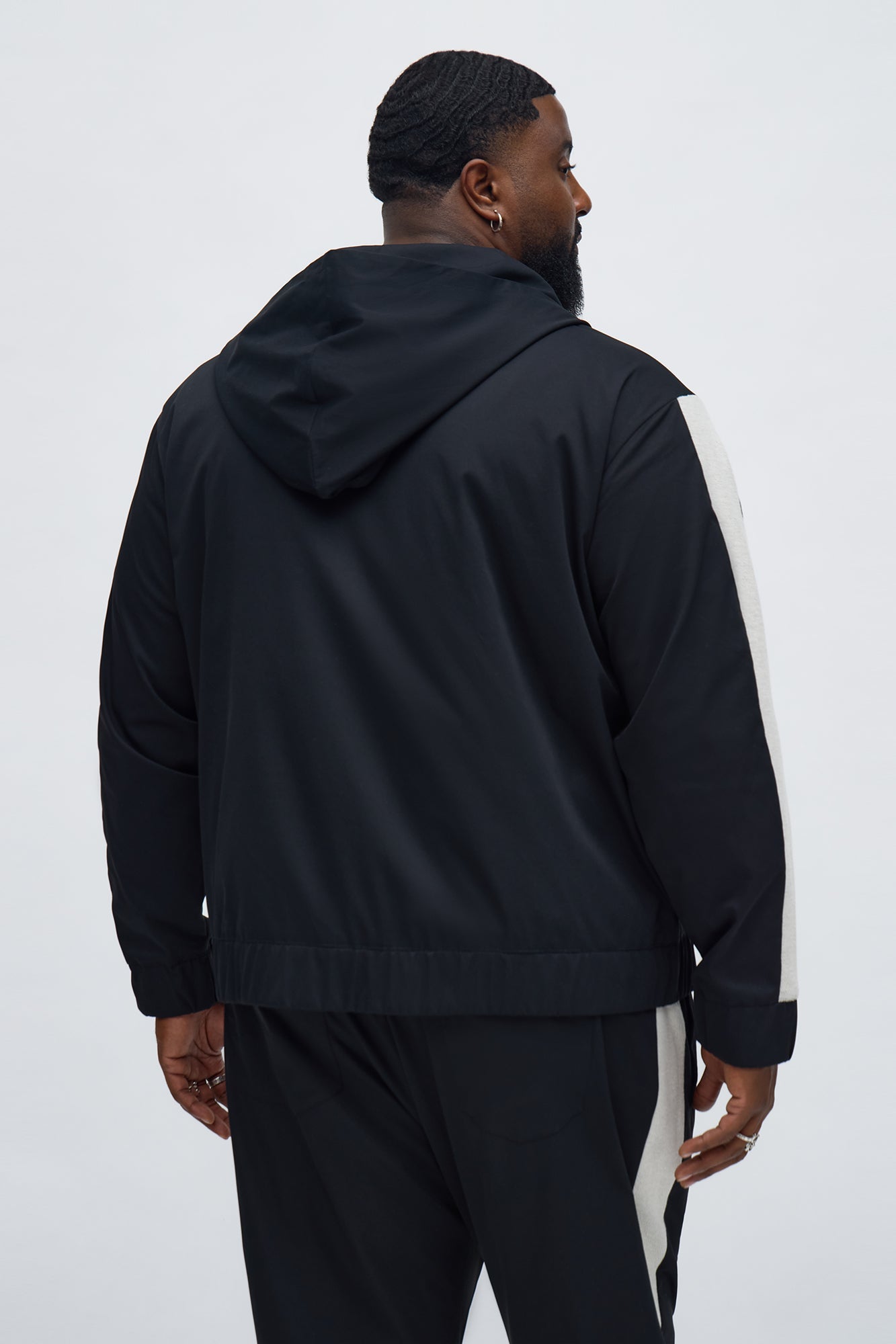 Knit Striped Zip Hooded Jacket - Black