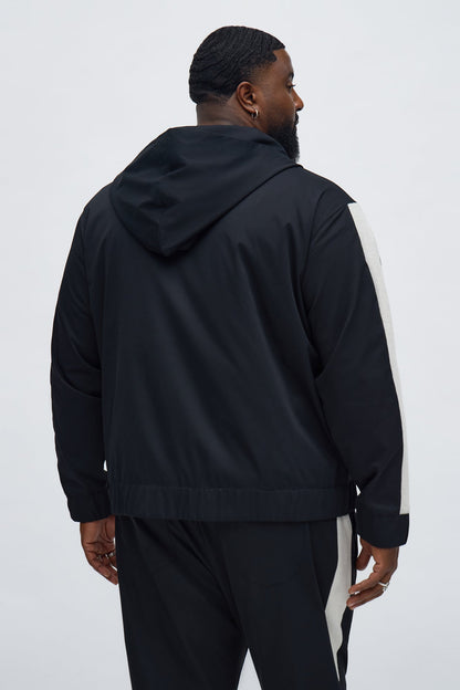 Knit Striped Zip Hooded Jacket - Black