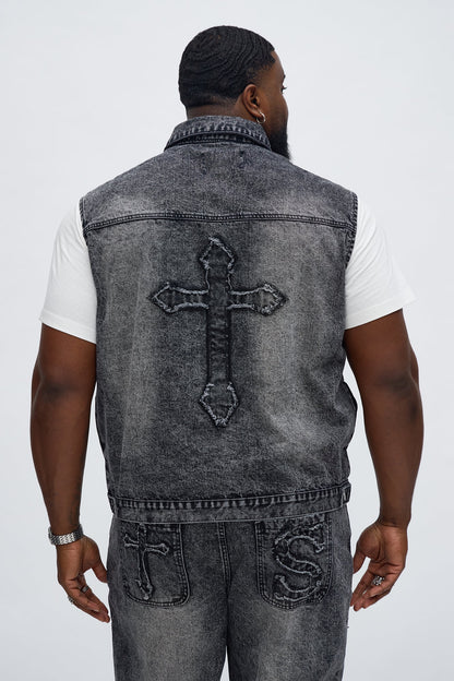 Street Testament Denim Vest - Grey