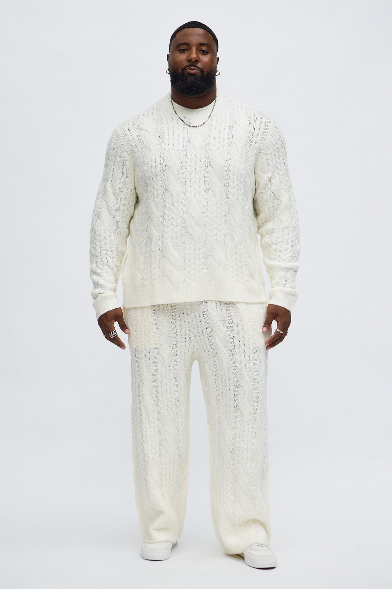 Day To Day Cable Knit Crewneck Sweater - Off White