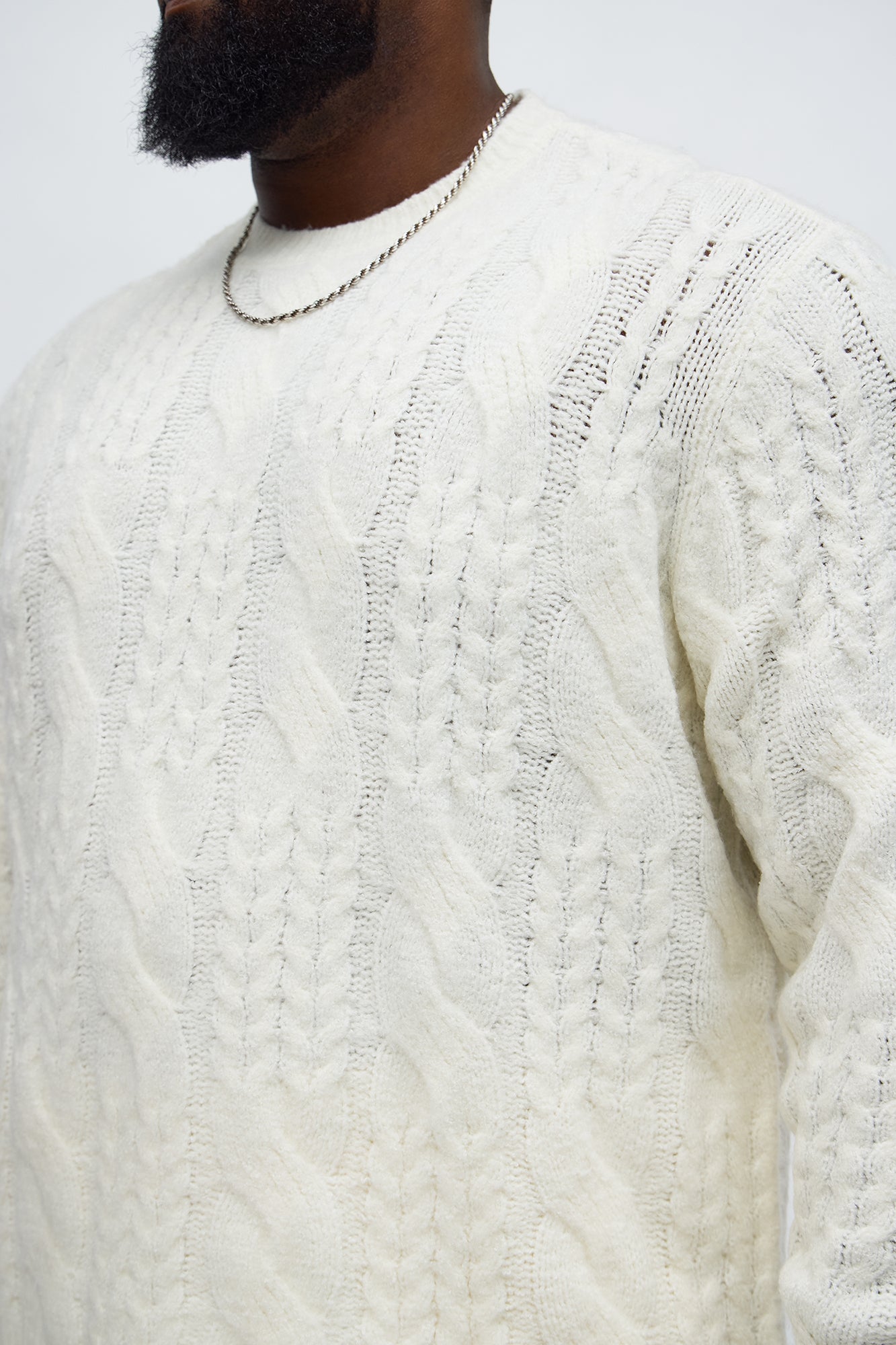 Day To Day Cable Knit Crewneck Sweater - Off White