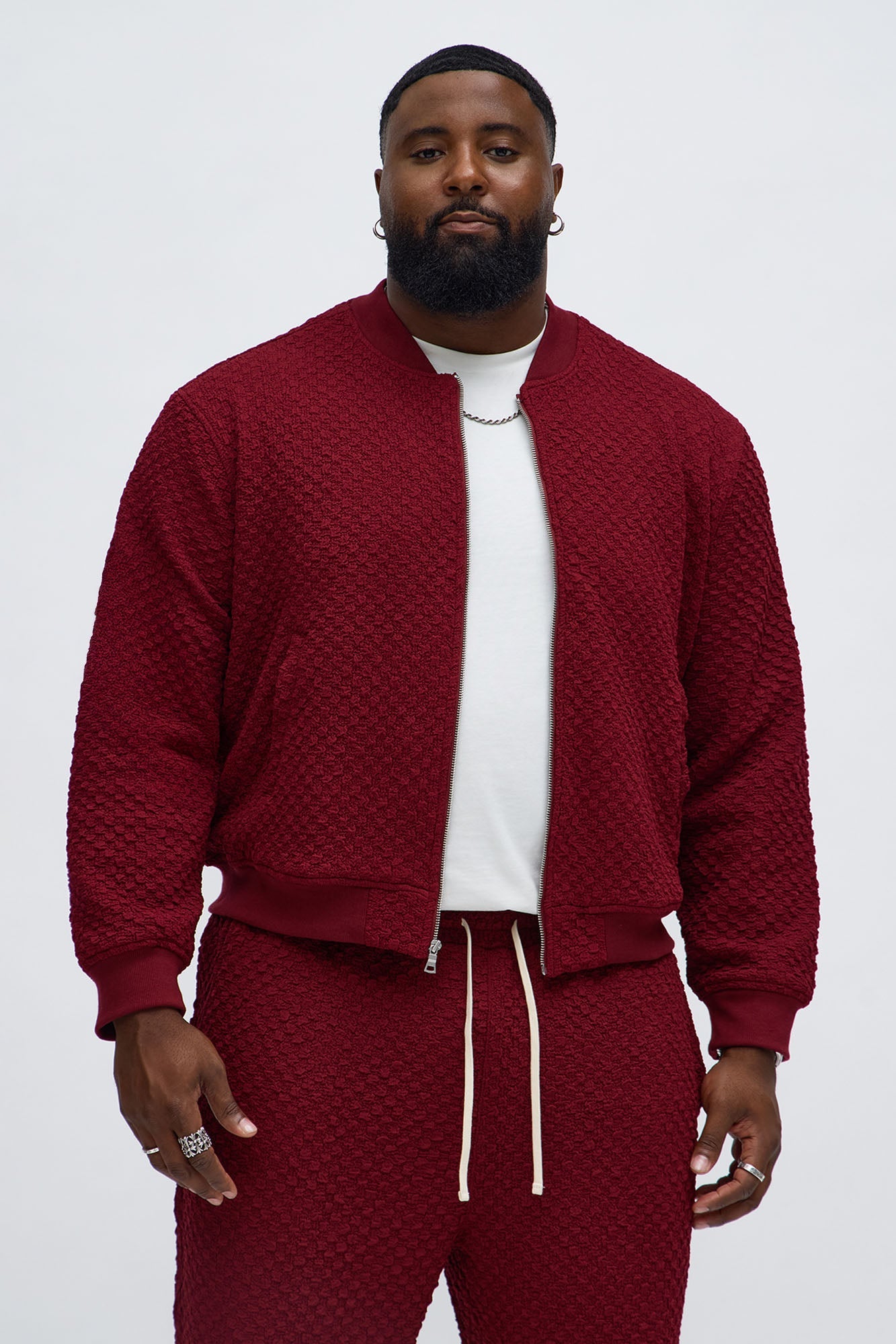 Soho Weave Bomber Jacket - Burgundy
