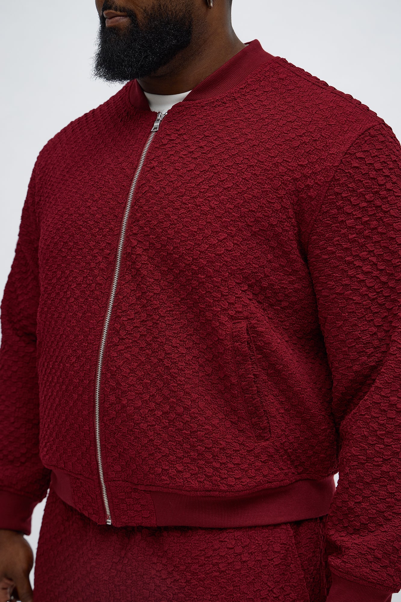 Soho Weave Bomber Jacket - Burgundy
