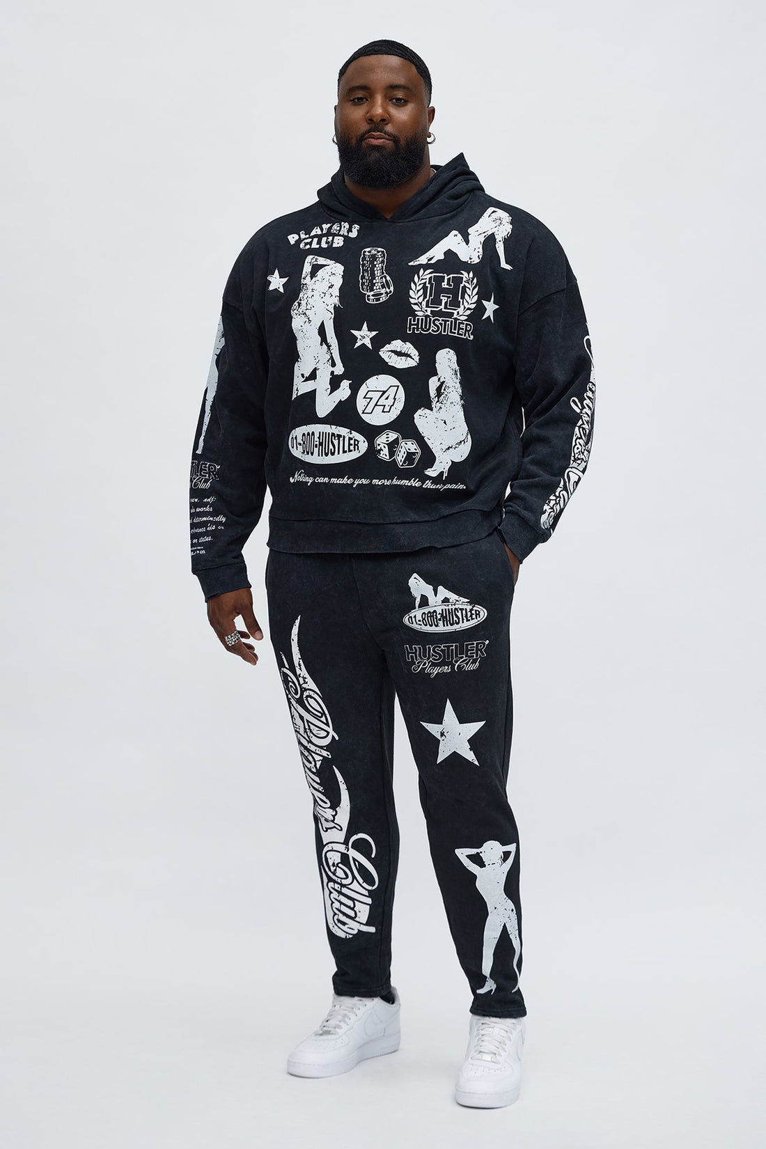 Players Club Hustle Raw Hem Oversized Hoodie - Black