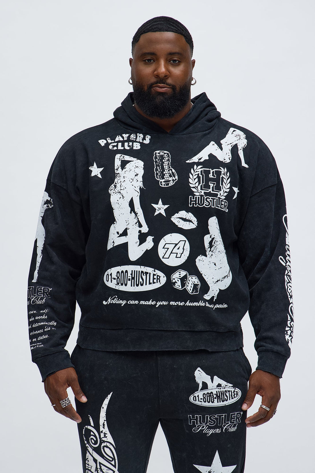 Players Club Hustle Raw Hem Oversized Hoodie - Black