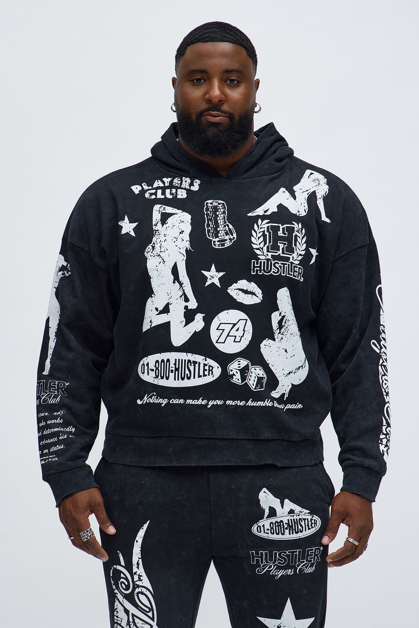 Players Club Hustle Raw Hem Oversized Hoodie - Black