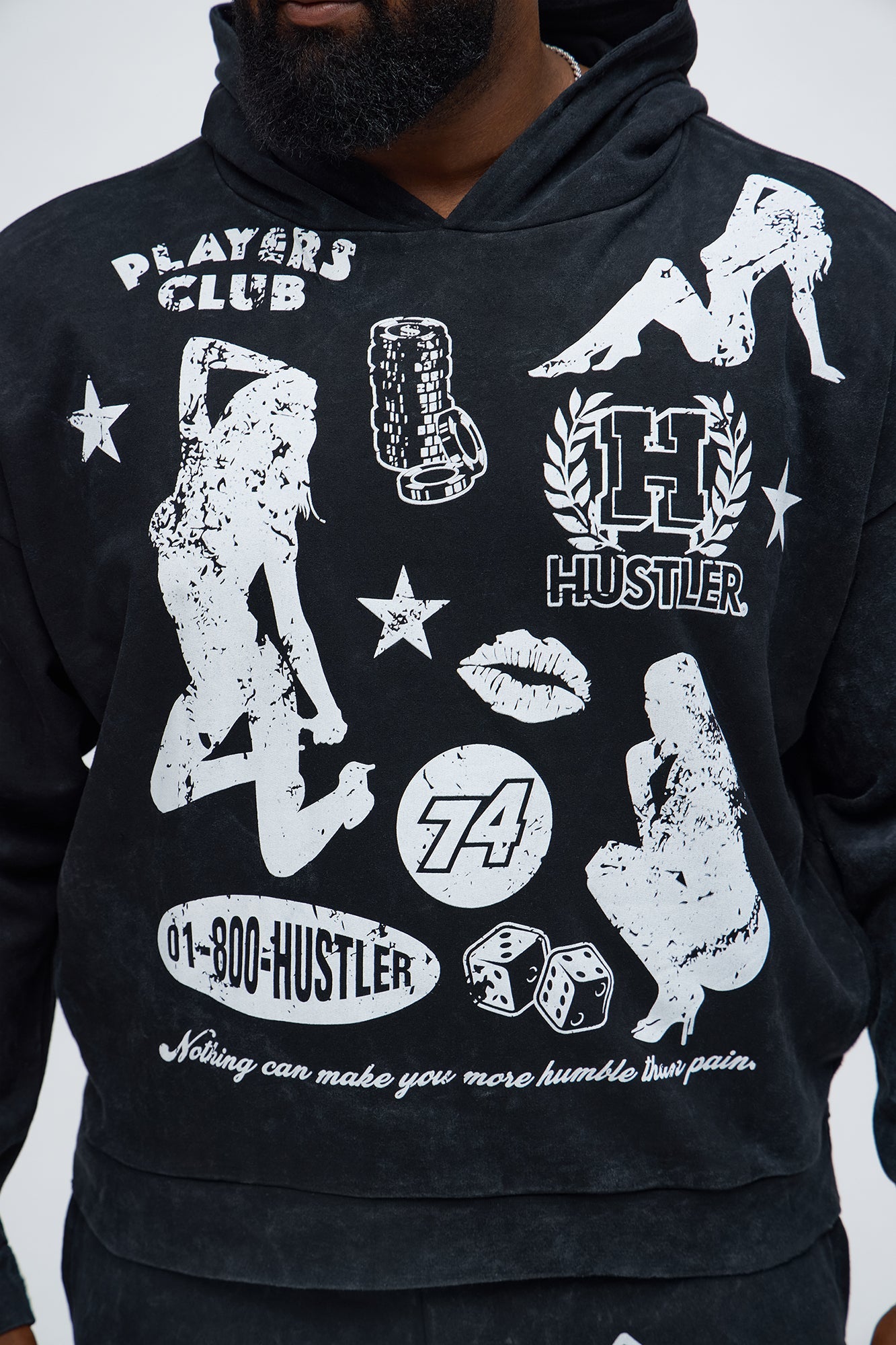 Players Club Hustle Raw Hem Oversized Hoodie - Black