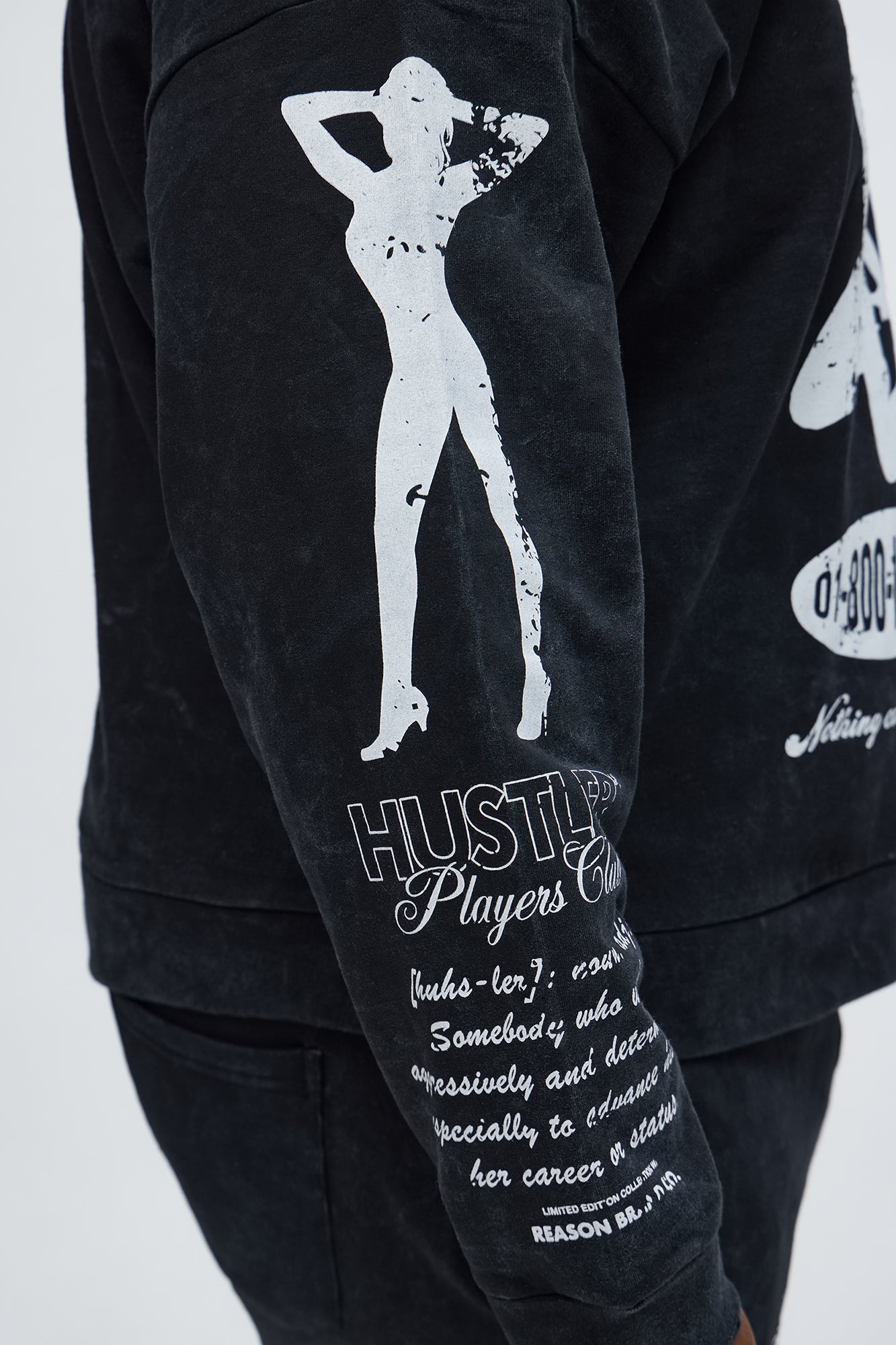 Players Club Hustle Raw Hem Oversized Hoodie - Black