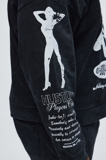 Players Club Hustle Raw Hem Oversized Hoodie - Black