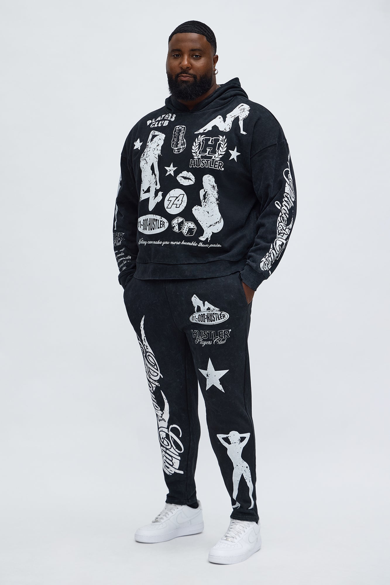 Players Club Raw Hem Flare Sweatpant - Black