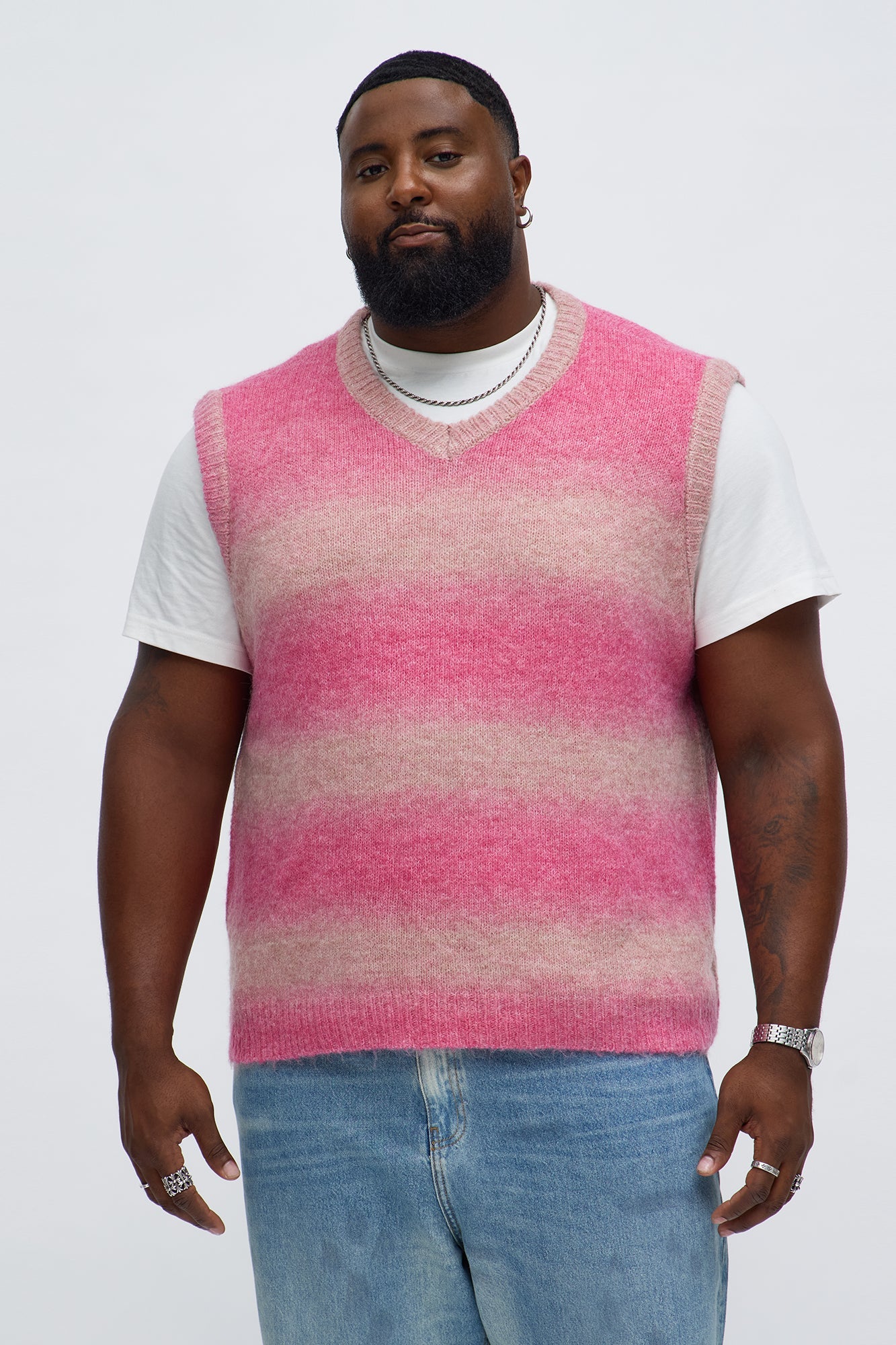 Gradient Sweater Knit Vest - Pink/combo