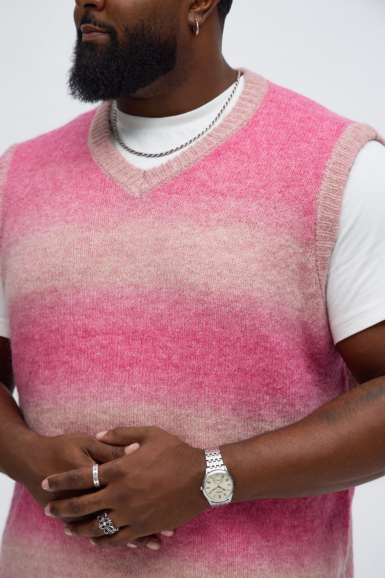 Gradient Sweater Knit Vest - Pink/combo