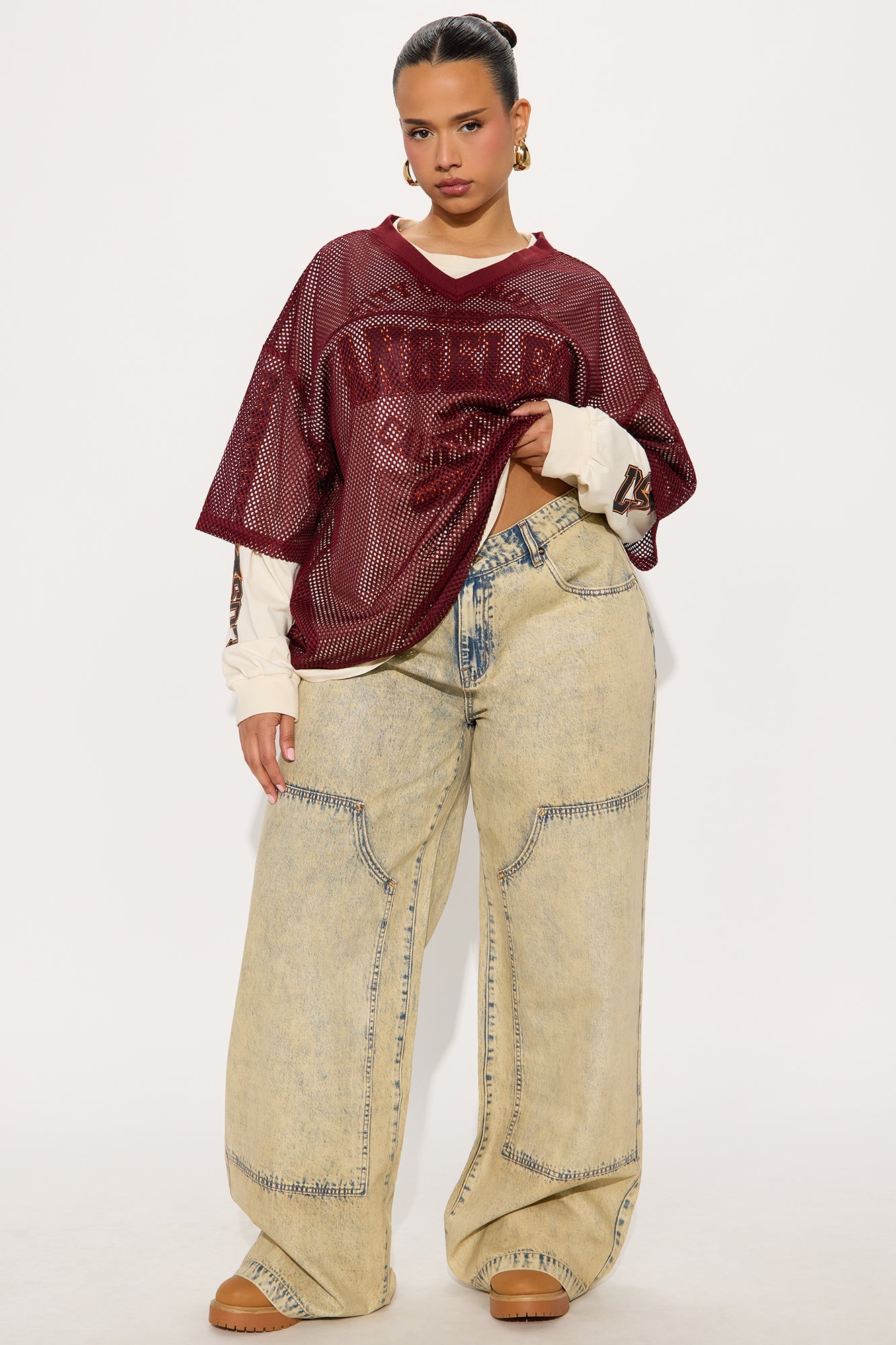 Classic Coated Low Rise Utility Jeans - Cream